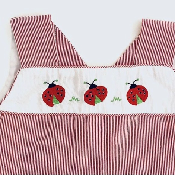 Petit Ami Baby Girl Red Stripe Ladybug Dress Size 18 Months - Picture 2 of 5
